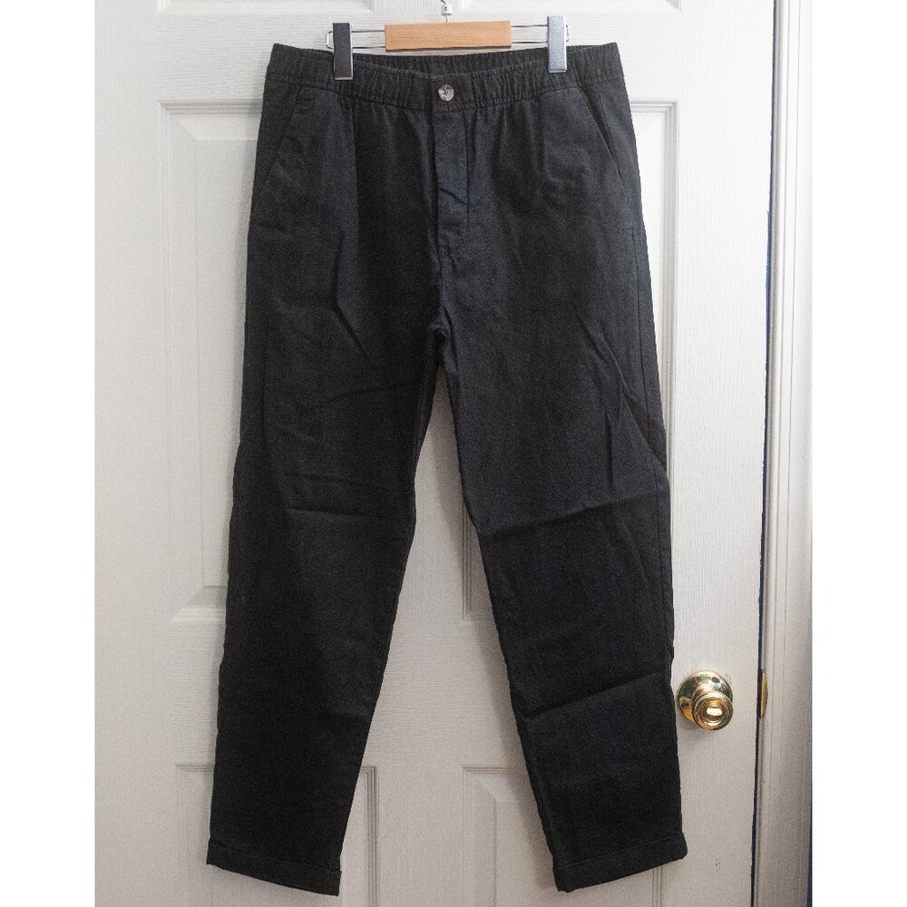 H&M Men Regular Fit Linen-Blend Pants, Size S, Black